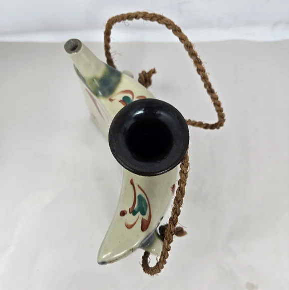 Japenese Okinawa Ceramic Showa Period Awamori Sake Hip Flask Dachibin Handmade - Picture 12 of 16